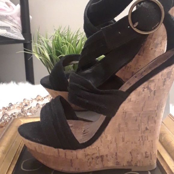 Faux suede ankle strap wedge, worn 2x - Picture 2 of 4